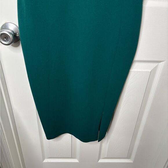 Express Green Cold Shoulder Knee Length Dress Gold Back Zipper Size 4 - Picture 2 of 7